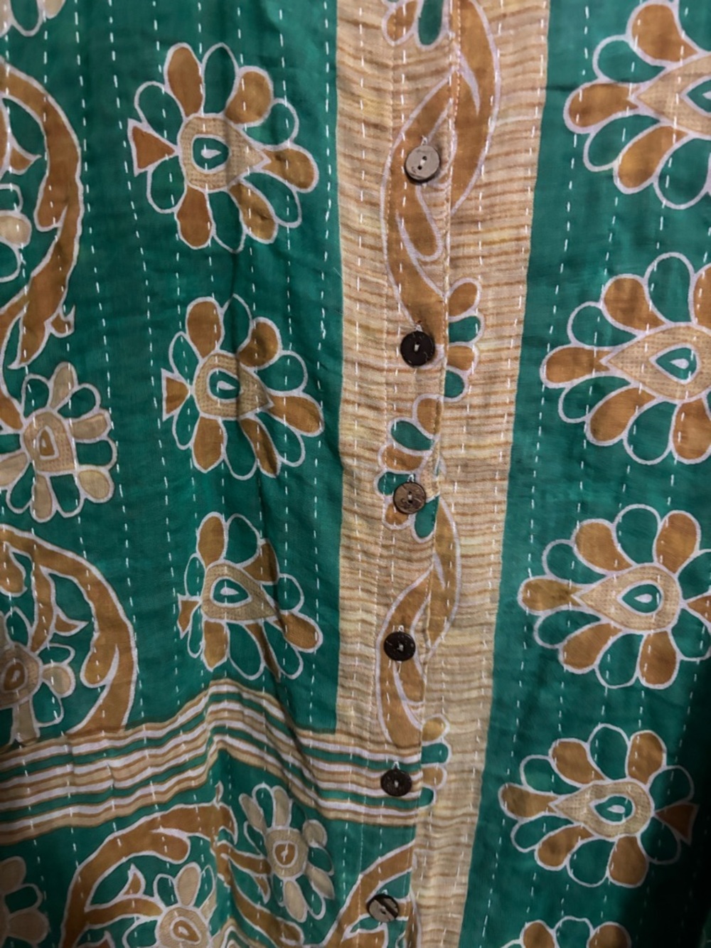 Kantha & Silk Button-Front Dolman Tunic/ Dress One Size - Picture 5 of 10